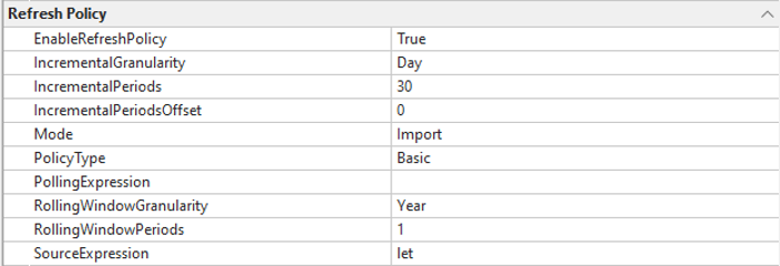 Properties of Incremental Refresh