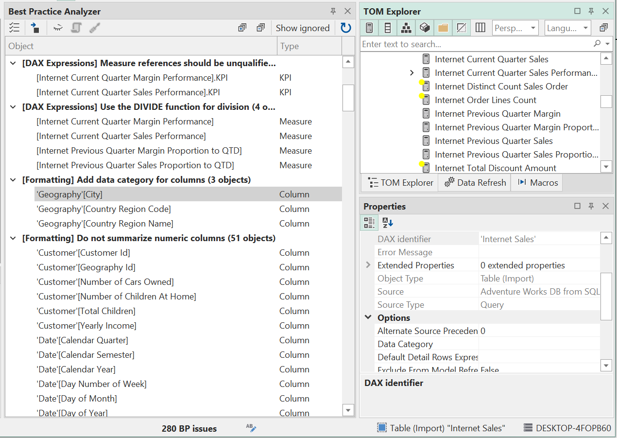 Best Practice Analyzer View