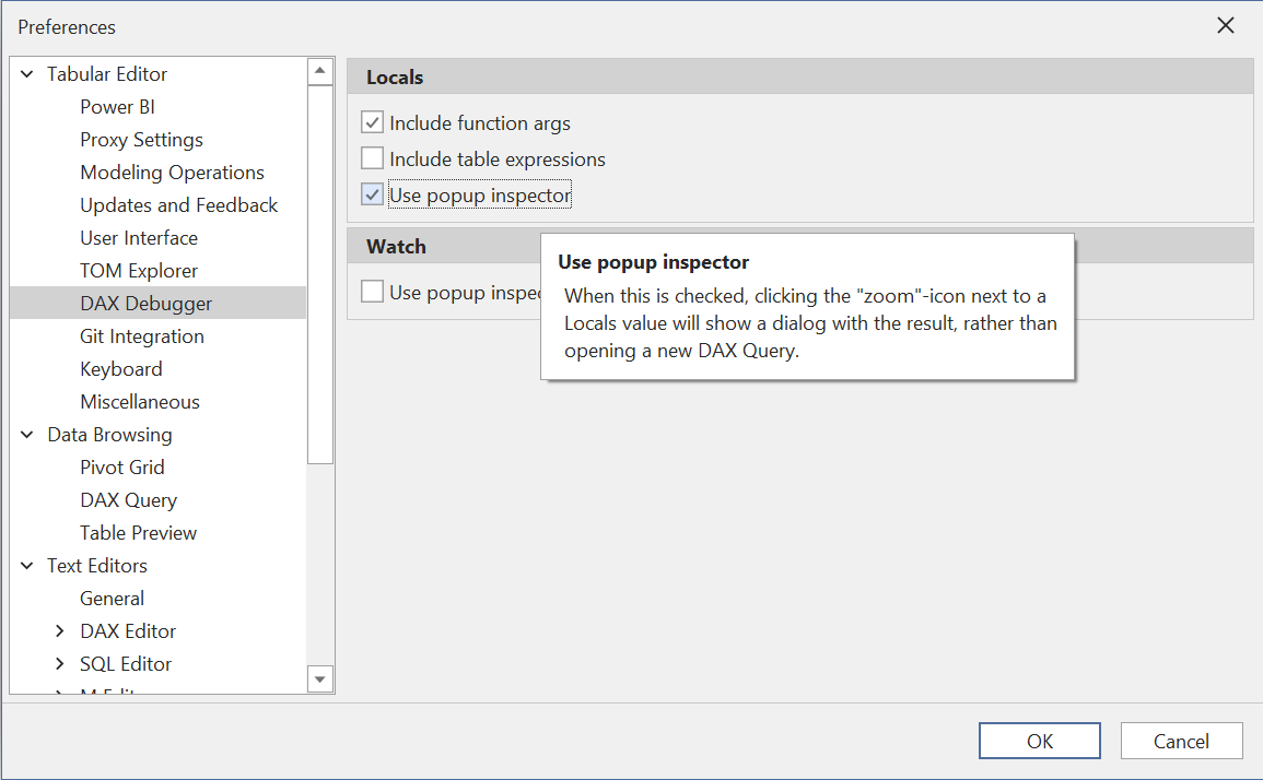 Dax Debugger Settings